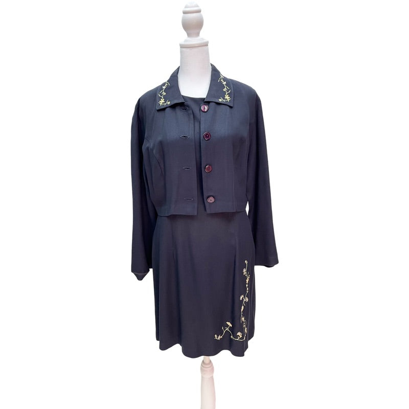 Vintage Navy Embroidered Dress Set