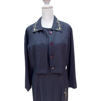 Vintage Navy Embroidered Dress Set