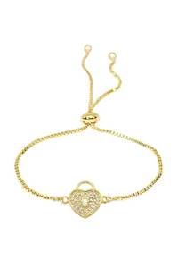 Heart Shaped Lock Adjustable Bracelet in Gold