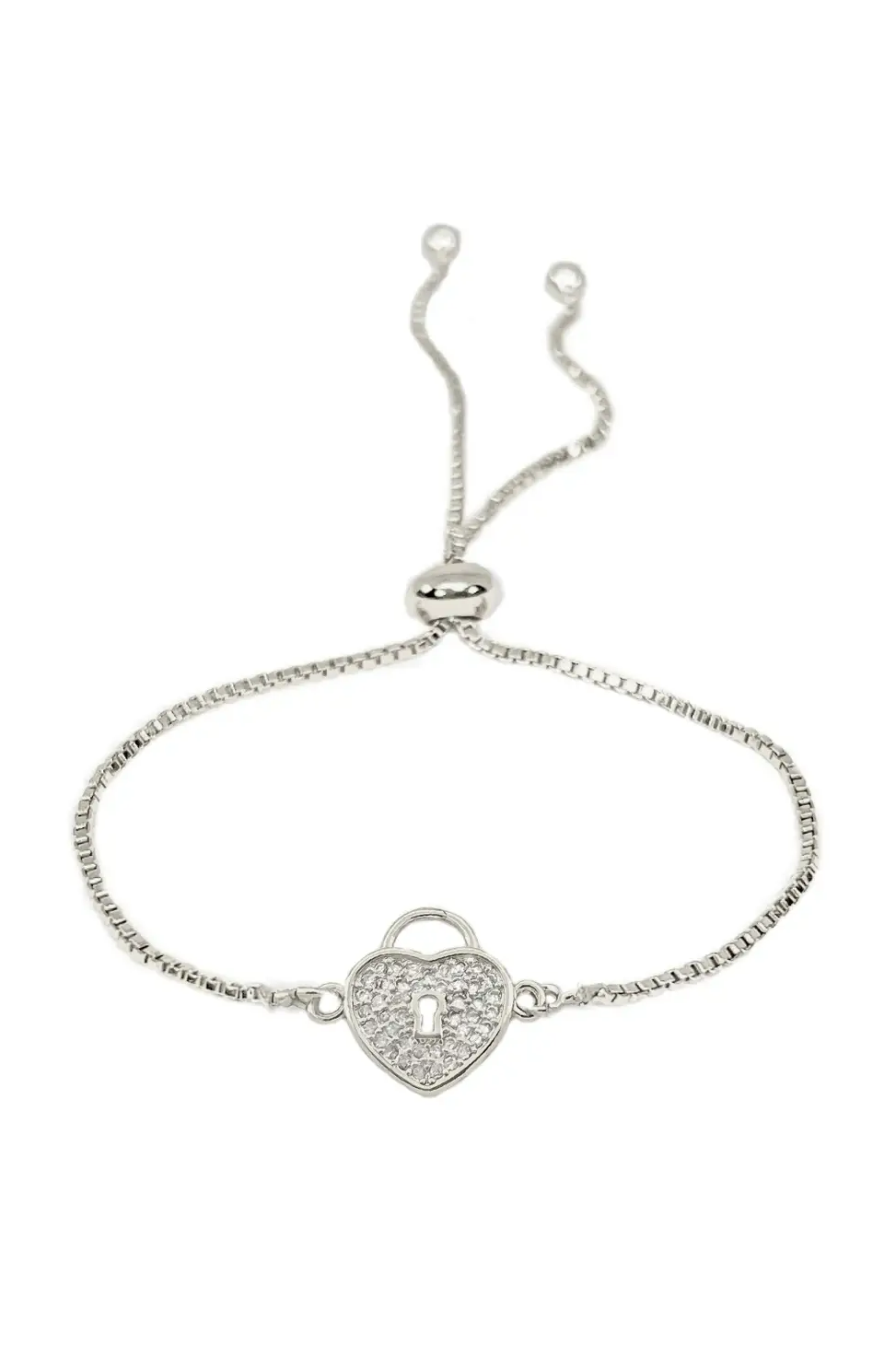 Heart Shaped Lock Adjustable Bracelet in Silver