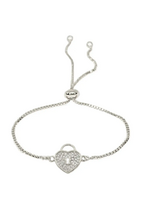 Heart Shaped Lock Adjustable Bracelet in Silver