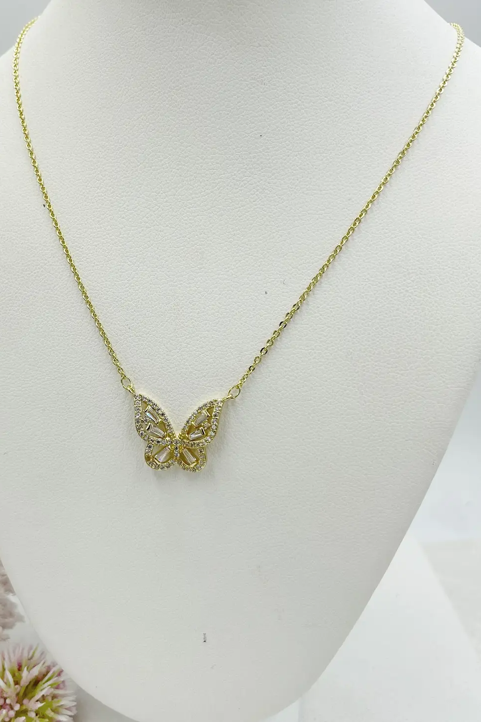 Baguette Cubic Zirconia Butterfly Necklace