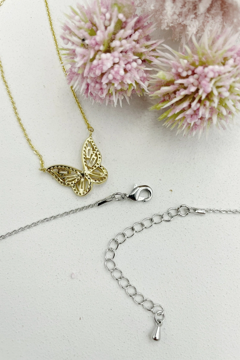 Baguette Cubic Zirconia Butterfly Necklace