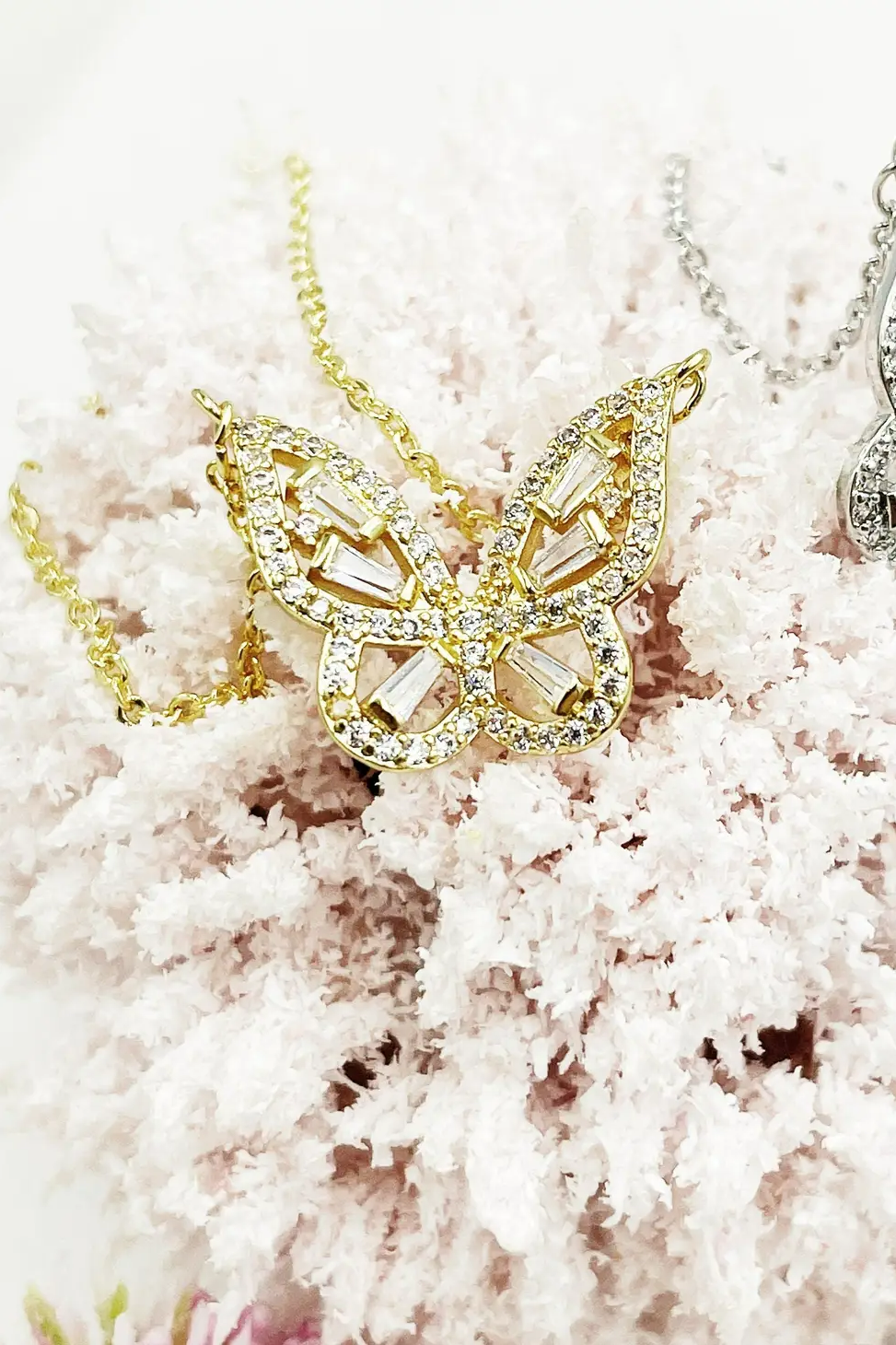 Baguette Cubic Zirconia Butterfly Necklace