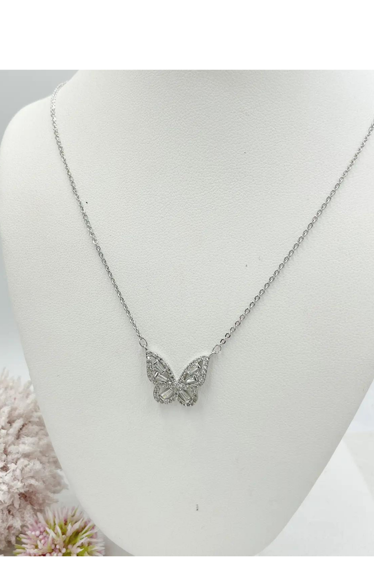 Baguette Cubic Zirconia Butterfly Necklace