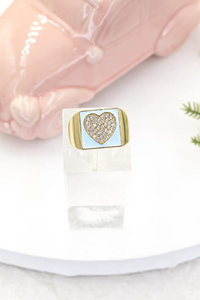 Micro Pave Cubic Zirconia Heart Square Ring