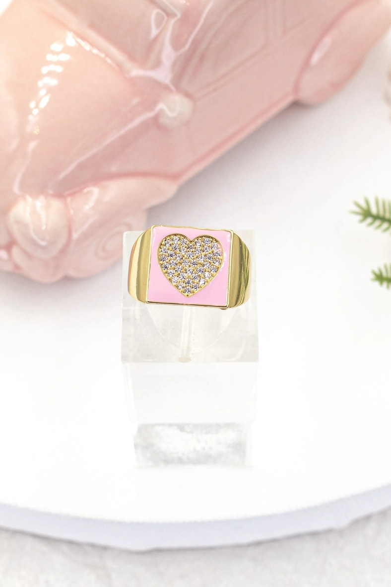 Micro Pave Cubic Zirconia Heart Square Ring