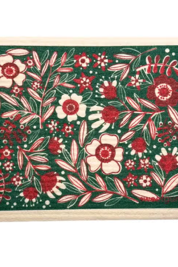 Christmas Flowers & Leaves Swedish Dishcloth