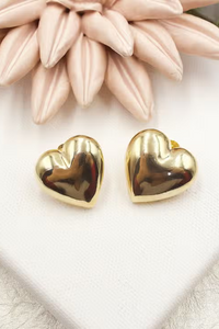 Gold Big Plain Heart Earrings