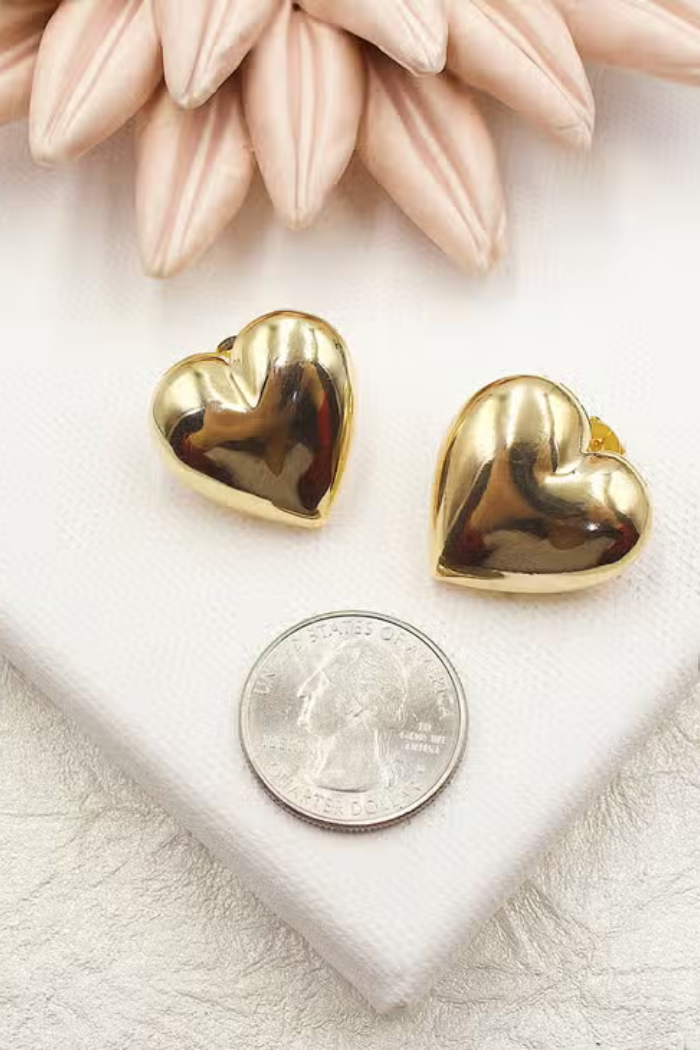 Gold Big Plain Heart Earrings