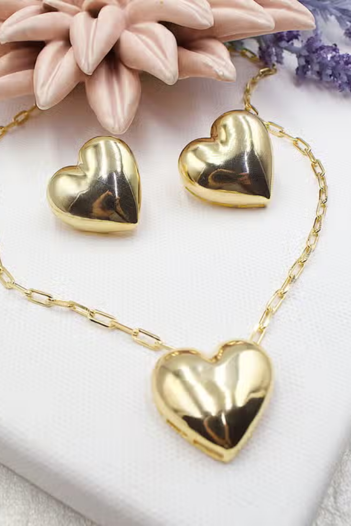 Gold Big Plain Heart Earrings