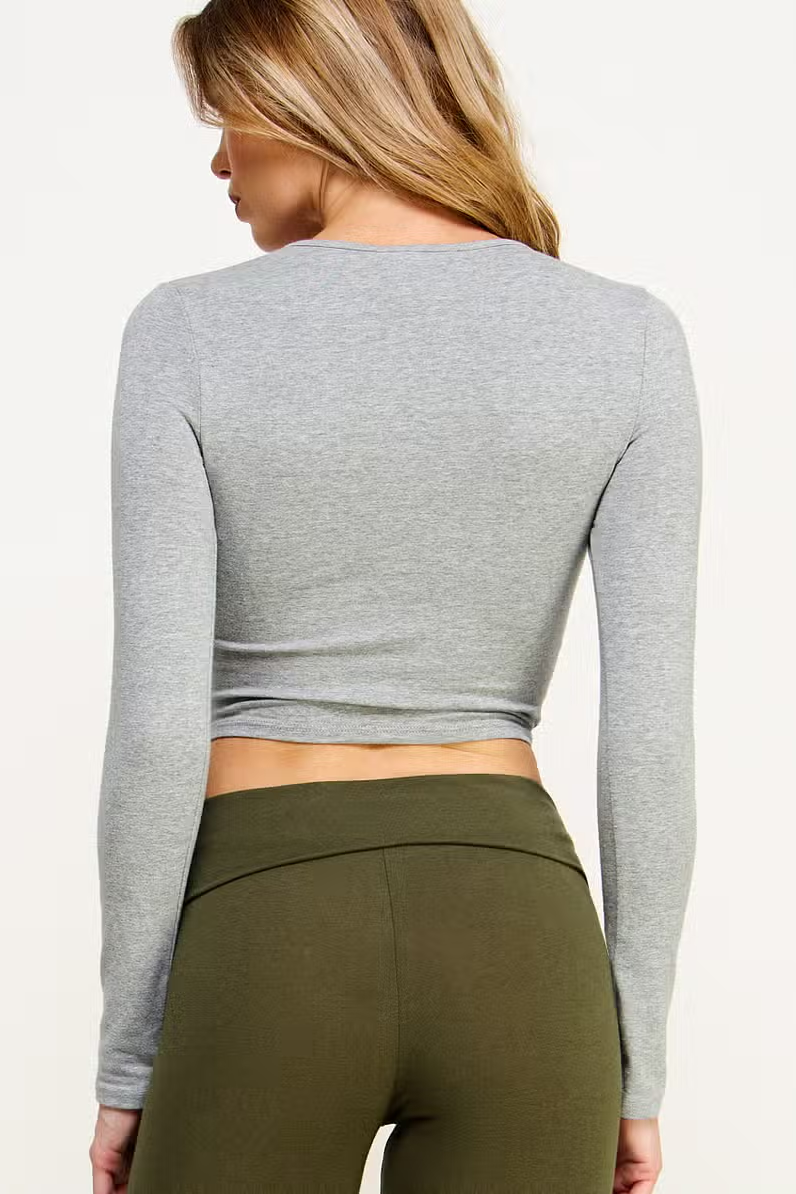 Cotton Cropped Long Sleeve Basic Top