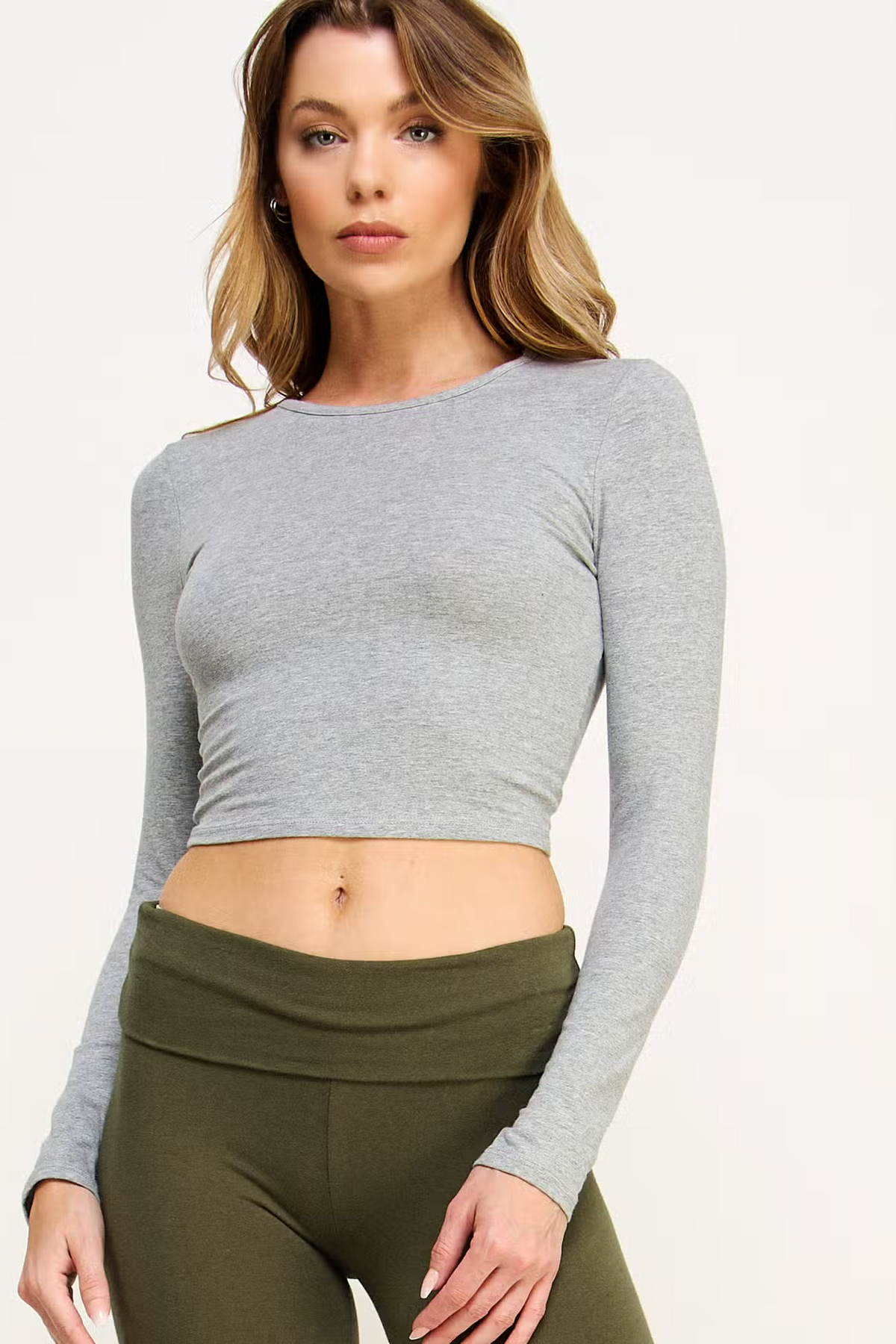 Cotton Cropped Long Sleeve Basic Top