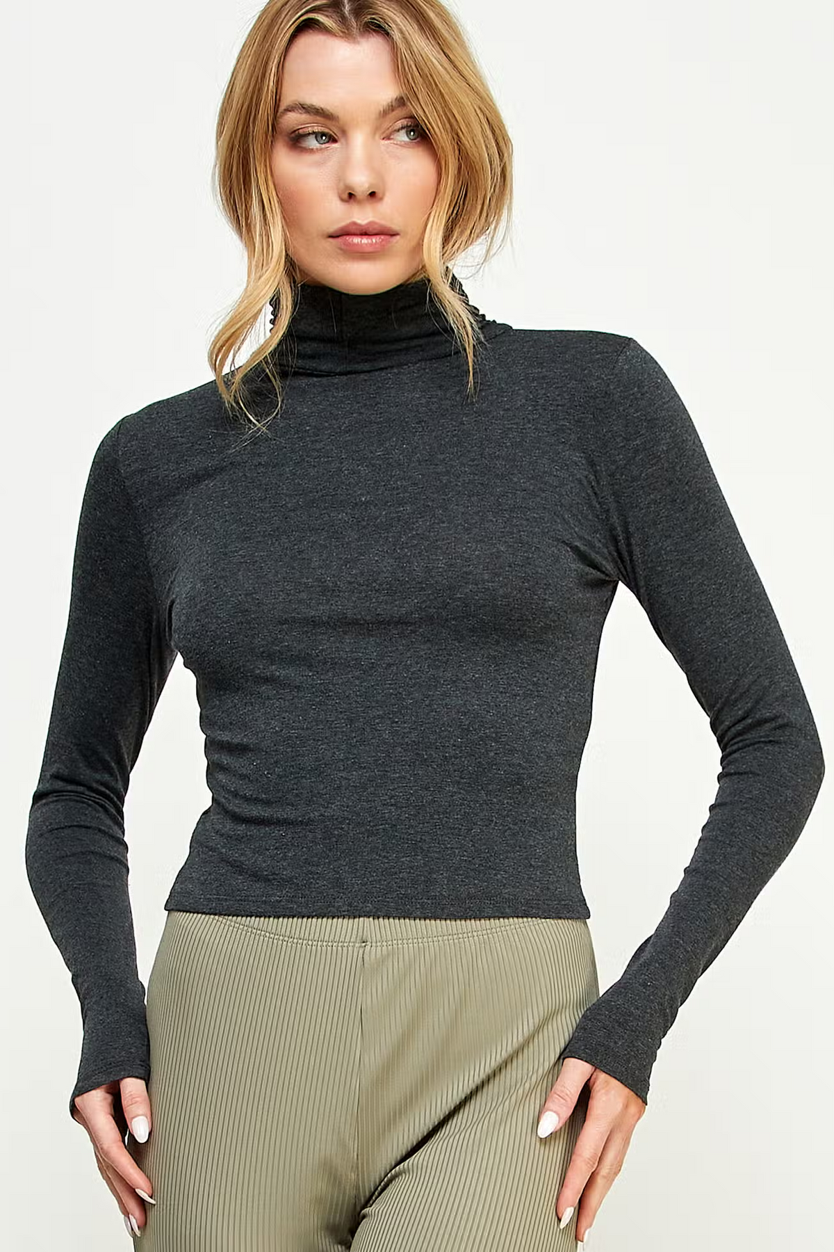 Ruched Turtle Neck Cropped Top