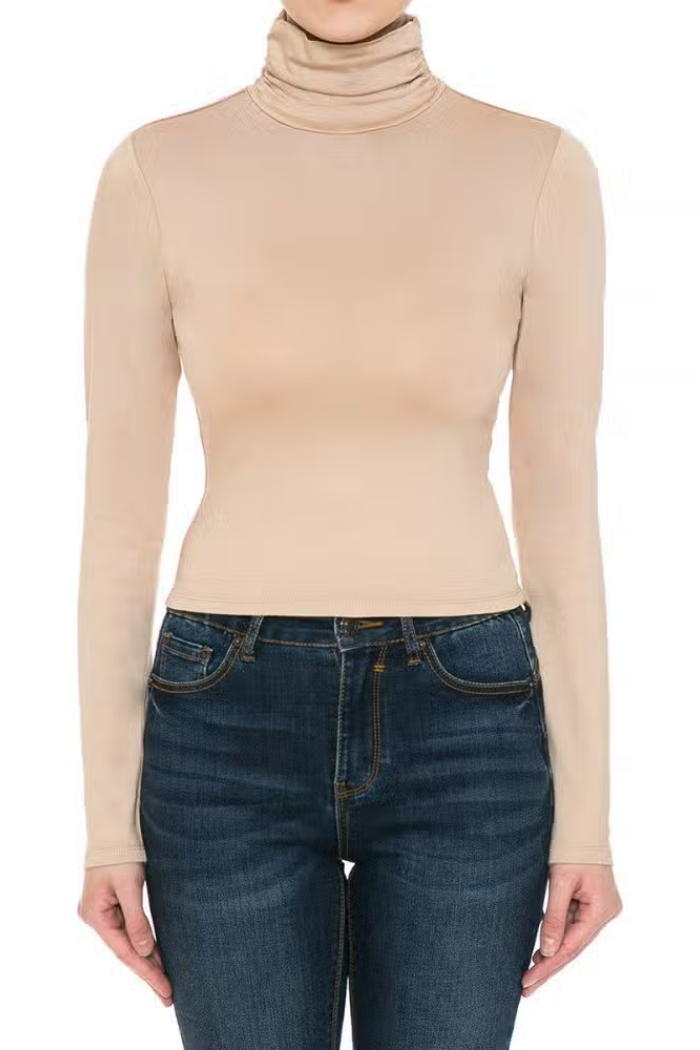 Ruched Turtle Neck Cropped Top