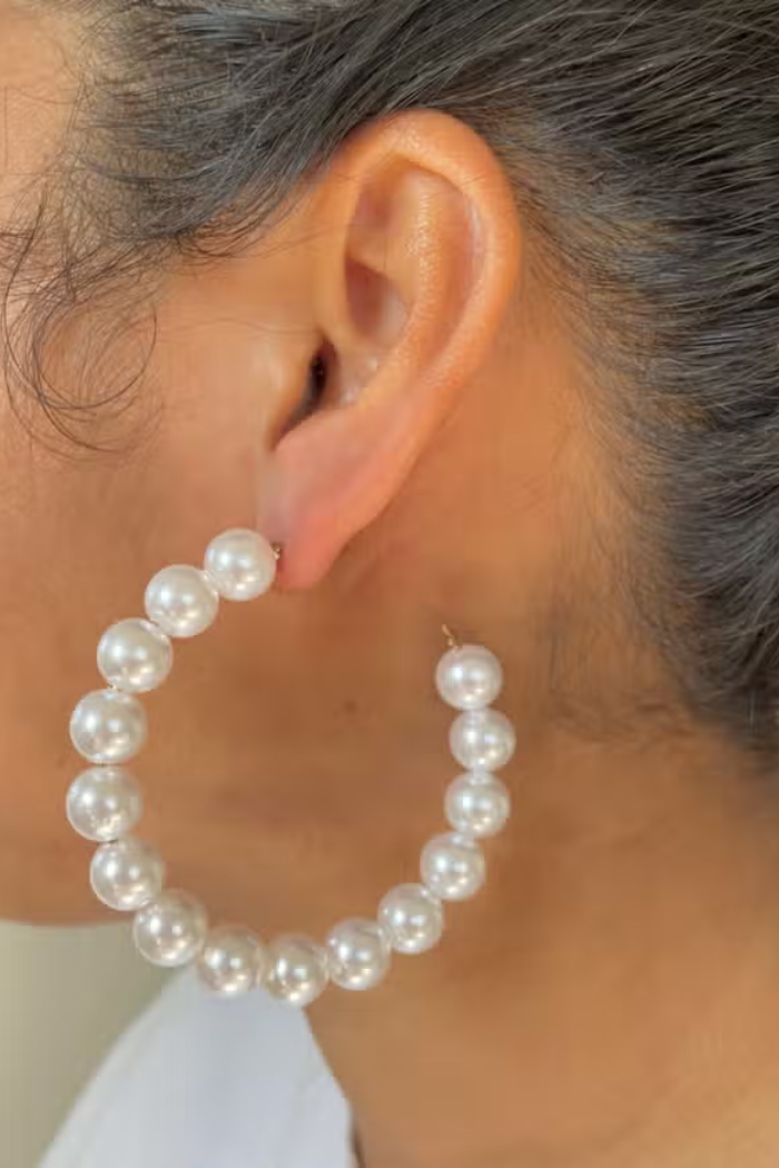 Pearl Beaded Large Hoop Earrings