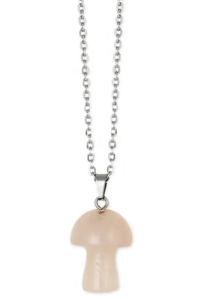 Rose Quartz Mushroom Stone Necklace