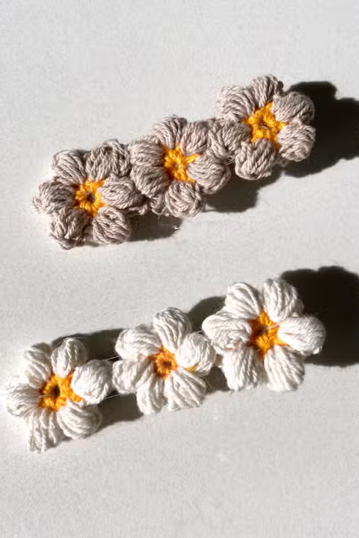 Handmade Crochet Flower Hair Clips Set - 2pc