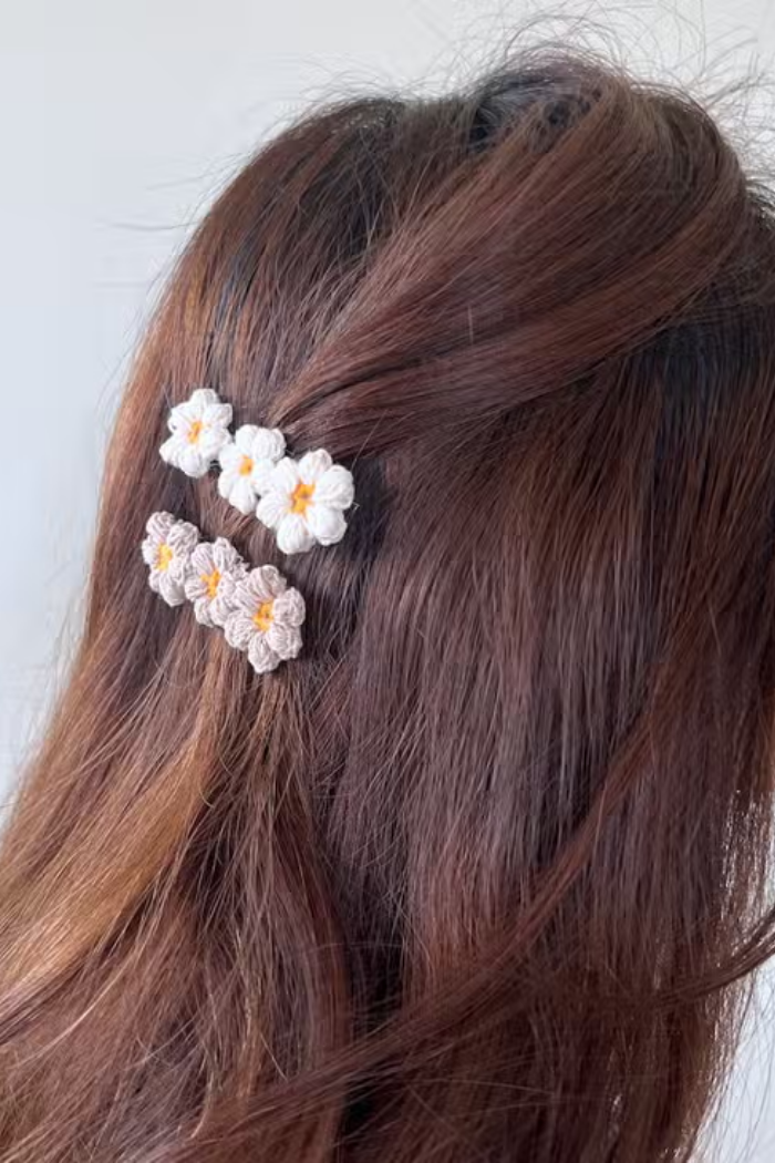 Handmade Crochet Flower Hair Clips Set - 2pc