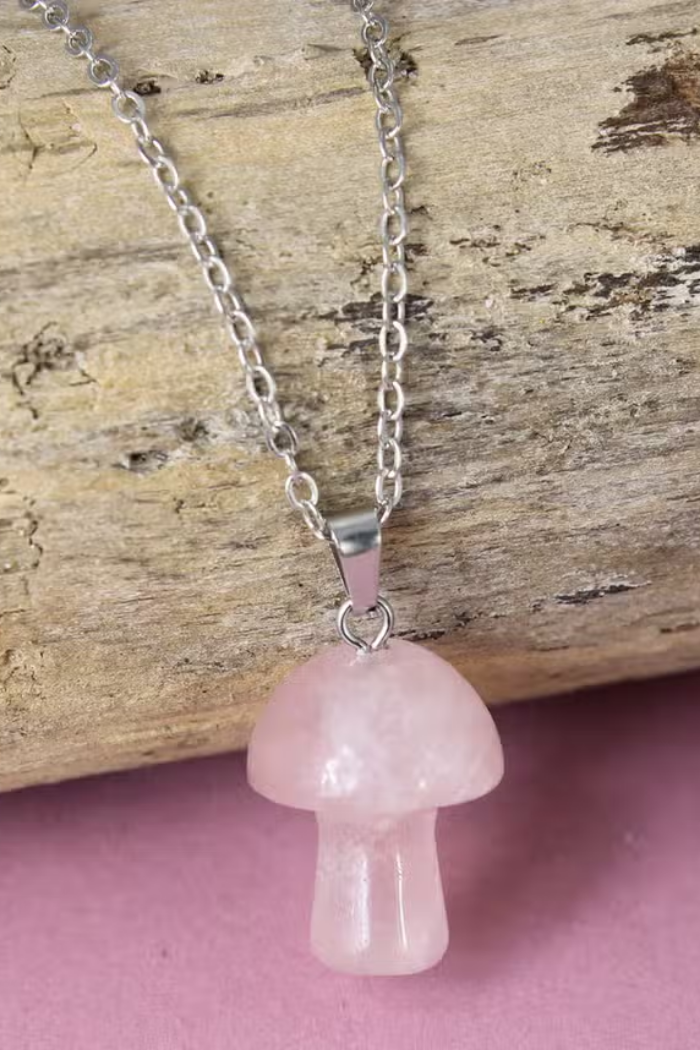 Rose Quartz Mushroom Stone Necklace