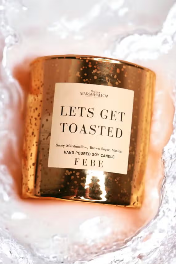 Lets Get Toasted! Gold Glass Freckled Candle