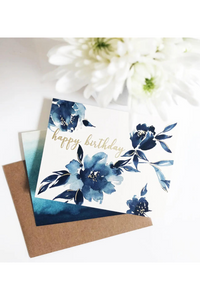 Indigo Floral Birthday Greeting Card