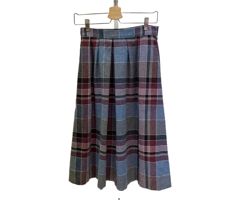 Vintage Blue Plaid Midi Skirt