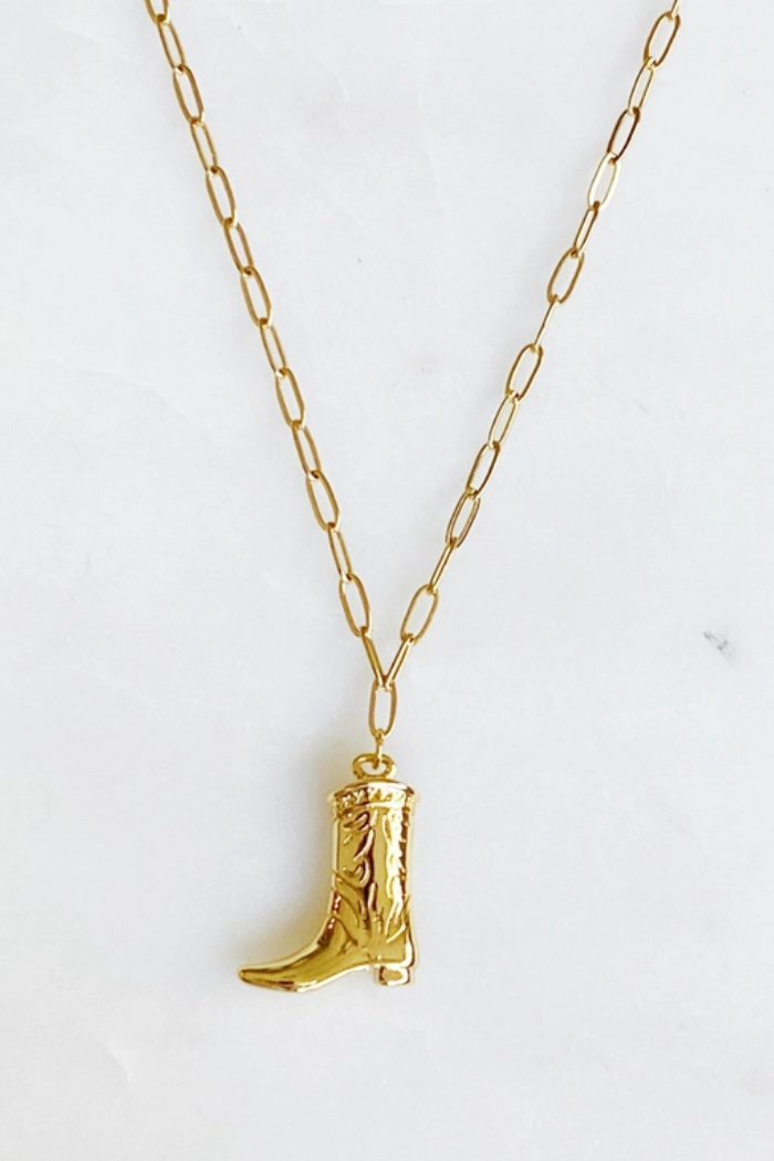 Golden Cowgirl Boot Necklace