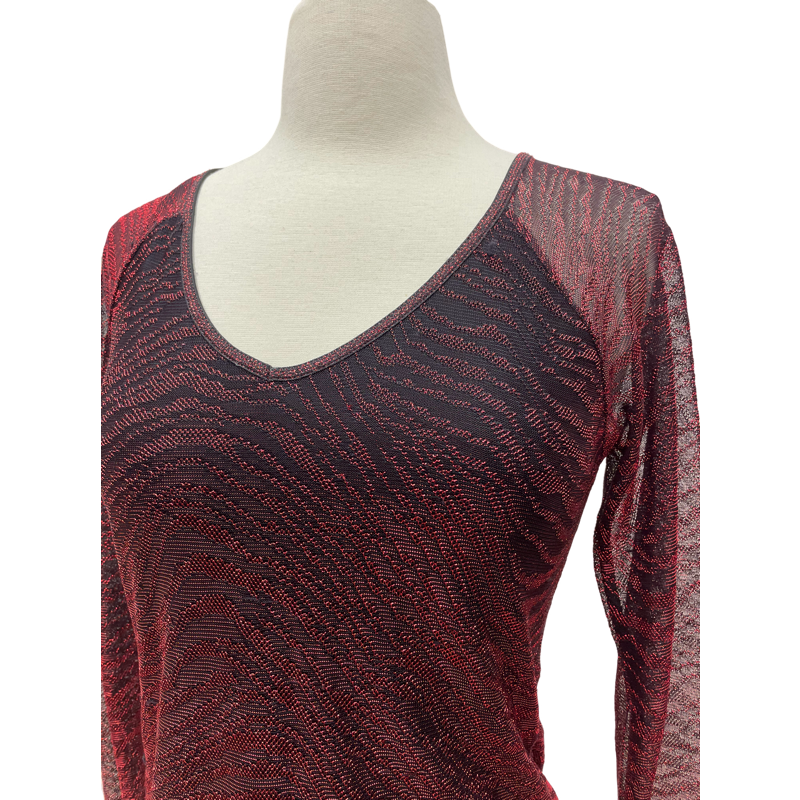 Vintage Red Metallic Print Top