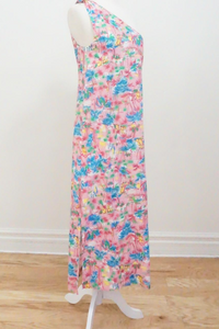 Vintage Pink Palm Tree Print Maxi Dress