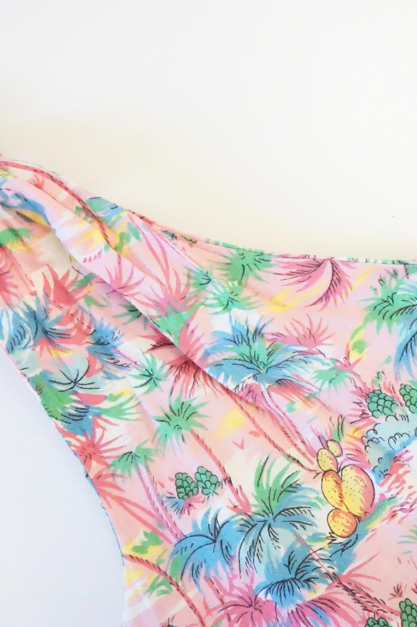 Vintage Pink Palm Tree Print Maxi Dress