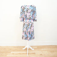 Vintage Purple & Blue Floral Midi Dress