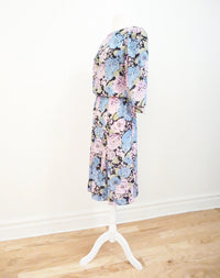 Vintage Purple & Blue Floral Midi Dress