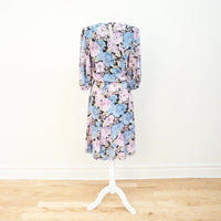 Vintage Purple & Blue Floral Midi Dress