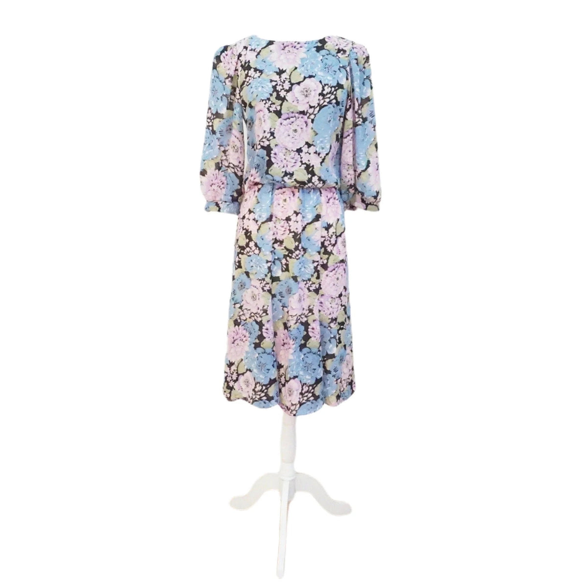 Vintage Purple & Blue Floral Midi Dress