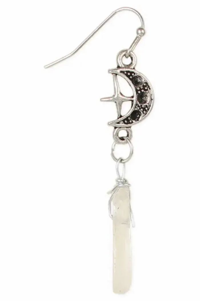 Crystal Moon Silver Celestial Earrings