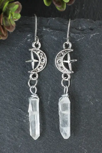 Crystal Moon Silver Celestial Earrings