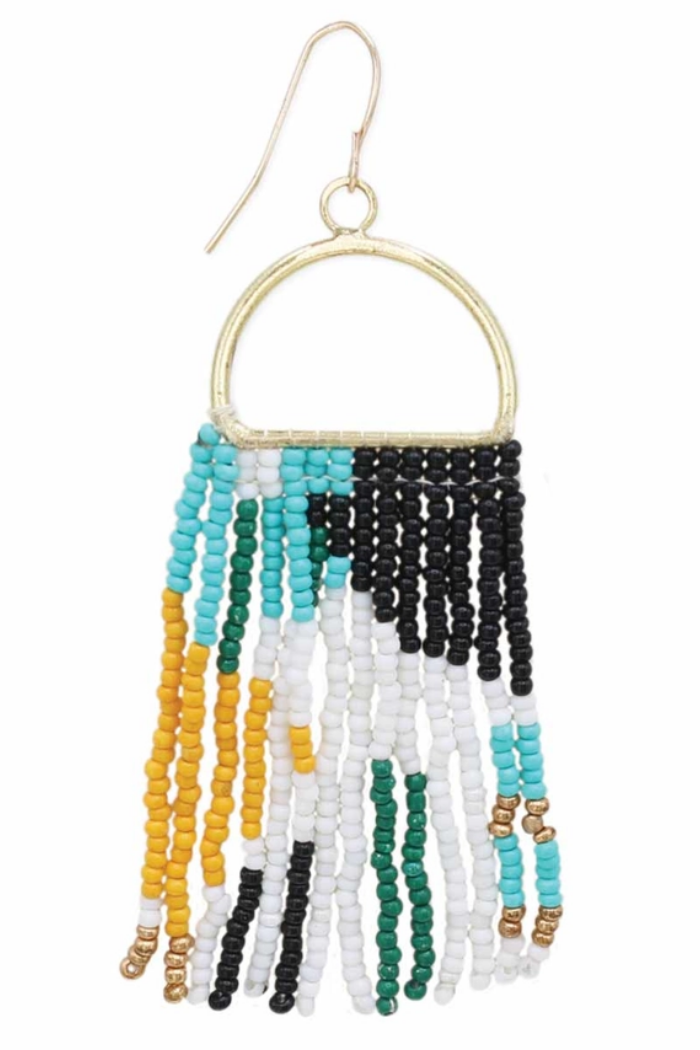 Gold Arch Seed Bead Fringe Earrings