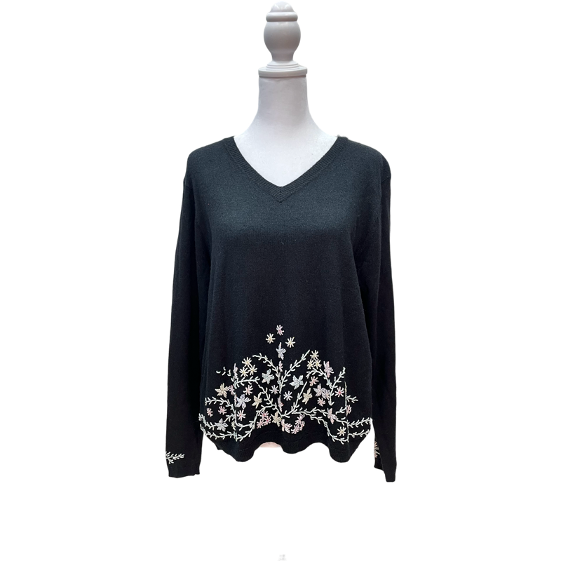 Black Bead Embroidered Silk Sweater