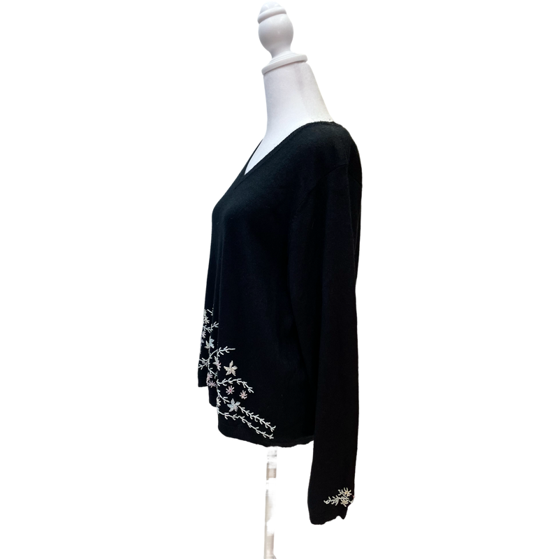 Black Bead Embroidered Silk Sweater