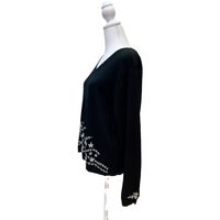 Black Bead Embroidered Silk Sweater