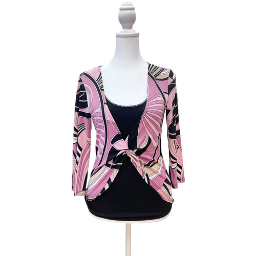 トップス Vintage black pink flower silk blouse Ottilie Women's Long-Sleeved Blouse, Dark Pink Floral