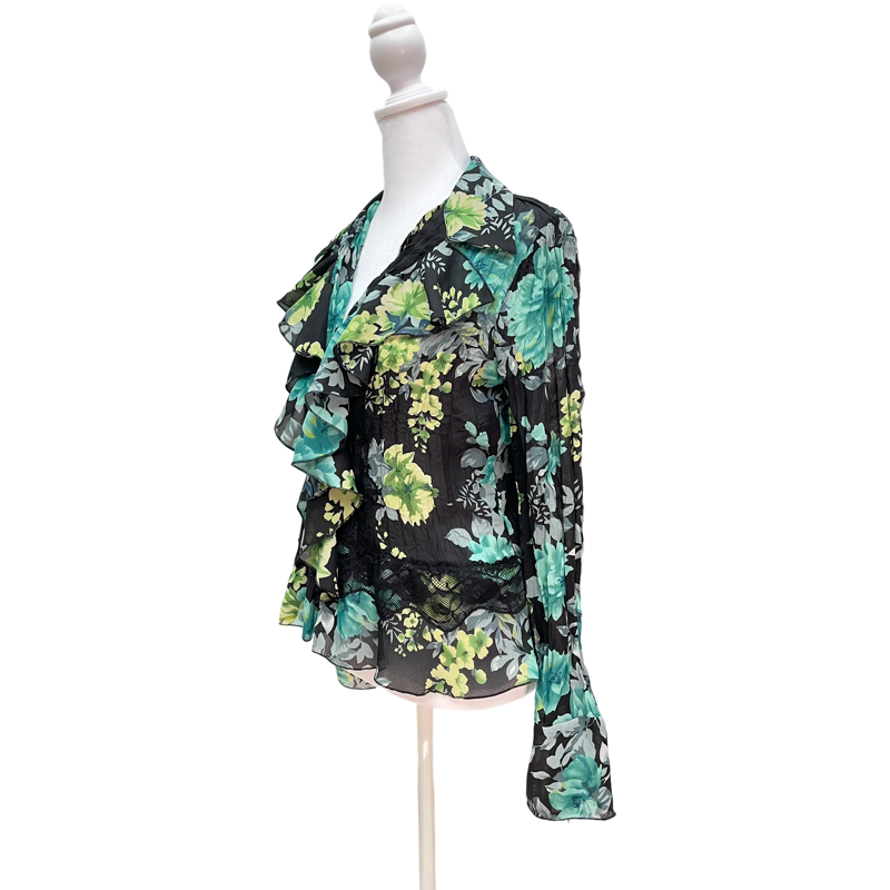 Vintage Green Floral Blouse