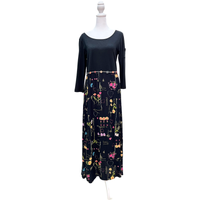 Vintage Black Button Floral Skirt Dress