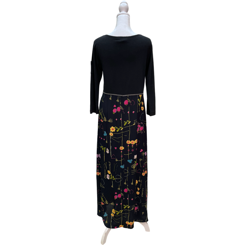 Vintage Black Button Floral Skirt Dress