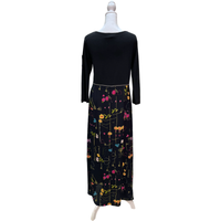 Vintage Black Button Floral Skirt Dress