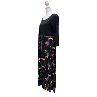 Vintage Black Button Floral Skirt Dress