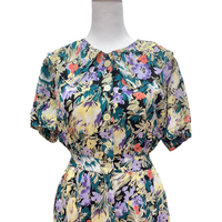 Vintage Green Floral Button Dress