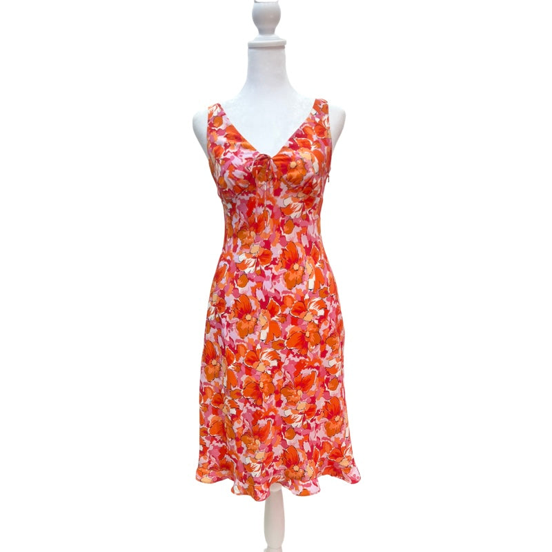 Vintage Orange Floral Midi Dress