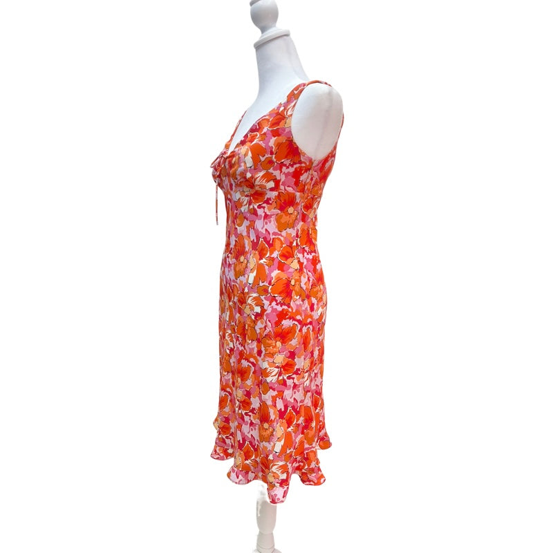 Vintage Orange Floral Midi Dress